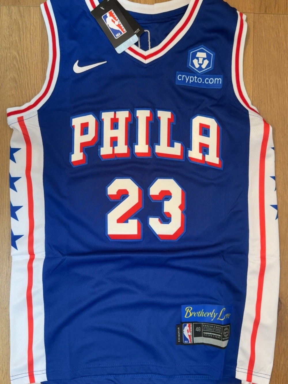 Nike PHILA Blue Basketball Jersey with White and Red Accents